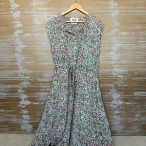 Mii Collection Floral Dot Tie Waist Dress 100% Cotton Preppy Oversize Womens XS